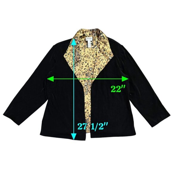 Chico's Travelers Black Leopard Print Collar Slinky Knit Open Front Jacket - Picture 3 of 7